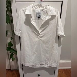 Women's White Short-Sleeve Button-Down Polo Shirt